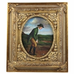 Green Jacket Golfer w/Longnose Approach Shot Oil on Board Painting - Framed