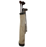 c.1928 Old Bag With Nine (9) Wood Shaft Clubs - Three (3) Woods & Six (6) Irons