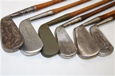 c.1928 Old Bag With Nine (9) Wood Shaft Clubs - Three (3) Woods & Six (6) Irons