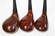 Dave Pelz Featherlite Genuine U.S.A. Persimmon Driver, 3-Wood & 5-Wood New Old Stock