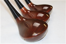 Dave Pelz Featherlite Genuine U.S.A. Persimmon Driver, 3-Wood & 5-Wood New Old Stock