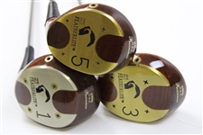 Dave Pelz Featherlite Genuine U.S.A. Persimmon Driver, 3-Wood & 5-Wood New Old Stock