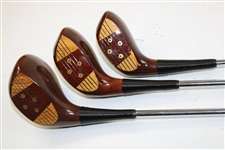 Dave Pelz Featherlite Genuine U.S.A. Persimmon Driver, 3-Wood & 5-Wood New Old Stock