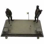 Large Silver Putting Golfer with Caddy Golfers Desk Ink Well 