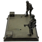 Large Silver Putting Golfer with Caddy Golfers Desk Ink Well 