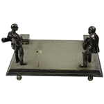 Large Silver Putting Golfer with Caddy Golfers Desk Ink Well 