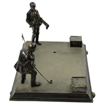 Large Silver Putting Golfer with Caddy Golfers Desk Ink Well 