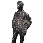 Large Silver Putting Golfer with Caddy Golfers Desk Ink Well 