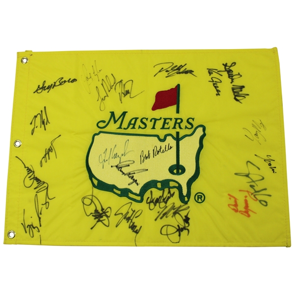 Player, Couples, Singh, Jose & others Signed 1997 Masters Embroidered Flag w/ Claude Harmon JSA ALOA