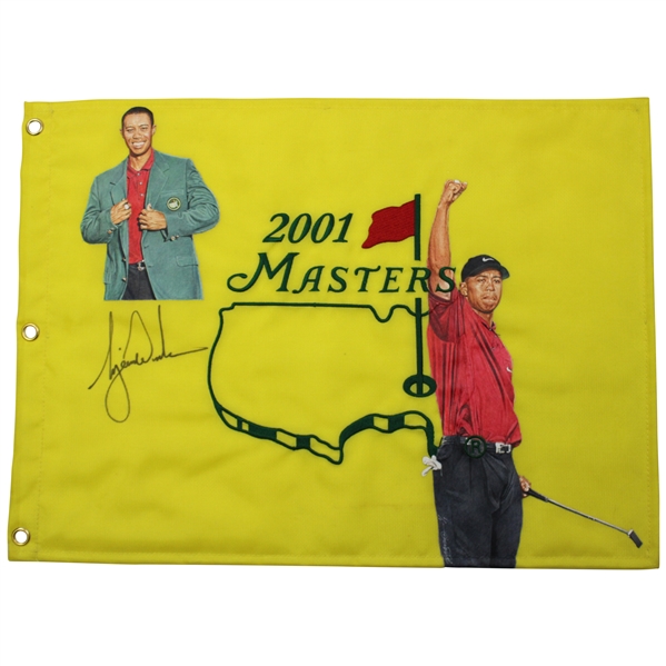 Tiger Woods Signed Custom Ltd Ed 2001 Masters Flag w/Original Hand Painting by Zavala (Cert) - Full JSA