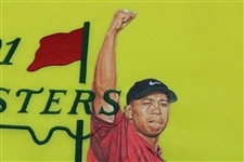 Tiger Woods Signed Custom Ltd Ed 2001 Masters Flag w/Original Hand Painting by Zavala (Cert) - Full JSA
