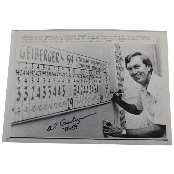 Al Geiberger Signed 1977 Press Photo Copy with Mr. 59 JSA ALOA