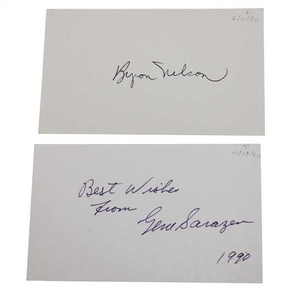Byron Nelson & Gene Sarazen Signed 3x5 Index Cards JSA ALOA