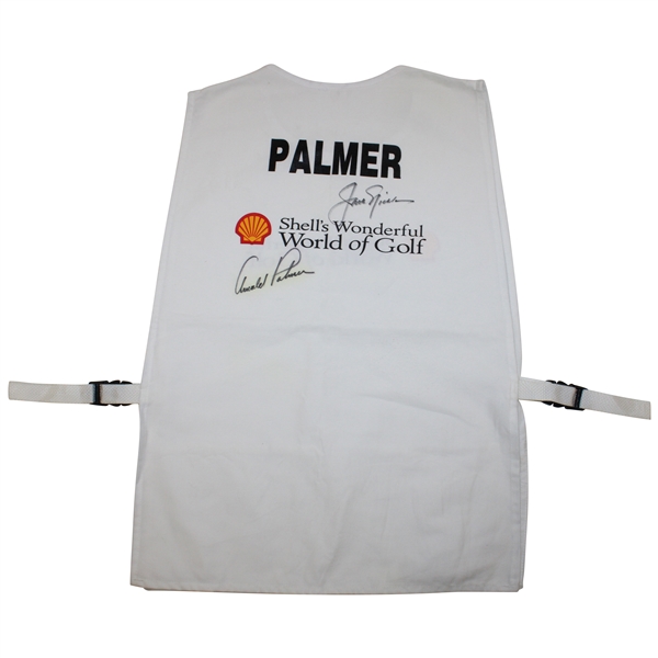 Palmer & Nicklaus Signed Original Tournament Used 1994 Shells Wonderful World of Golf at Pinehurst Caddie Bib JSA ALOA 
