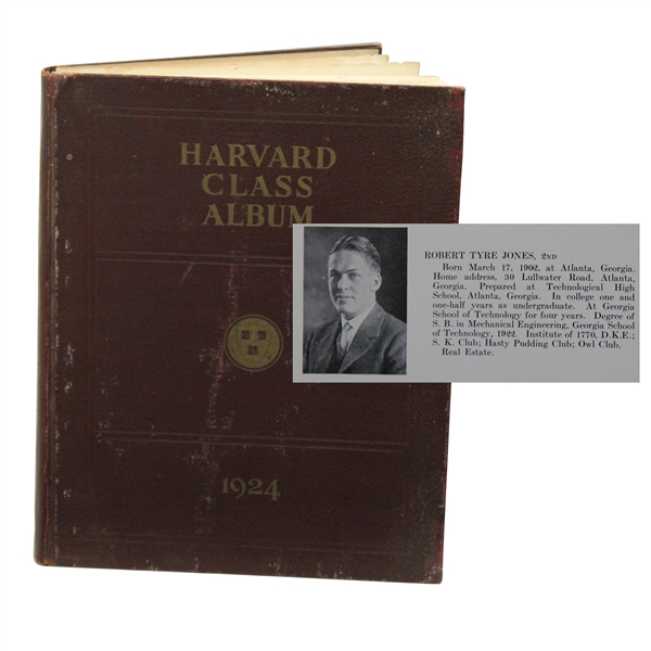Bobby Jones in 1924 Harvard College Class Album/Yearbook