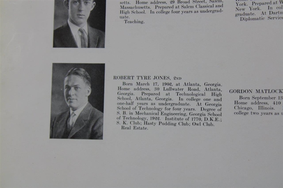 Bobby Jones in 1924 Harvard College Class Album/Yearbook