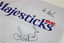 Stenson, Westwood, Poulter & Sam Horsfield Signed Majestics Team Flag JSA #AG91052