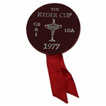 1977 The Ryder Cup GB&I vs. USA Round Leather Pin with Ribbon