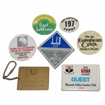 Seven (7) Various Badges, Pins & Tags - Dunhill Cup, 1972 USI Classic, Doral CC, & more