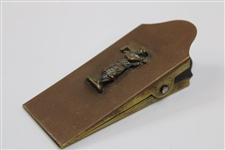Brass Desk Letter Opener w/Dimple Golf Ball Handle & a Paperclip Holder w/Relief Period Golfer