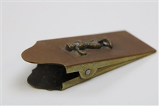 Brass Desk Letter Opener w/Dimple Golf Ball Handle & a Paperclip Holder w/Relief Period Golfer