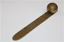 Brass Desk Letter Opener w/Dimple Golf Ball Handle & a Paperclip Holder w/Relief Period Golfer