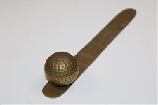 Brass Desk Letter Opener w/Dimple Golf Ball Handle & a Paperclip Holder w/Relief Period Golfer