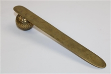 Brass Desk Letter Opener w/Dimple Golf Ball Handle & a Paperclip Holder w/Relief Period Golfer