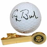 President George Bush Signed Personal Logo Titleist Golf Ball w/Pers. Presidential Tie Clip JSA ALOA