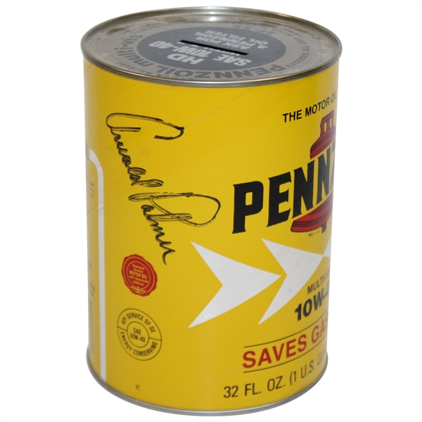 Arnold Palmer Signed Pennzoil Yellow 10W-40 Oil Quart Can JSA ALOA
