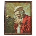 St. Andrews Caddie with Clubs Print - Framed
