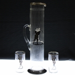 c.1920s Large Sterling Silver Overlay Mid Swing Golfer Cocktail Pitcher w/Glasses