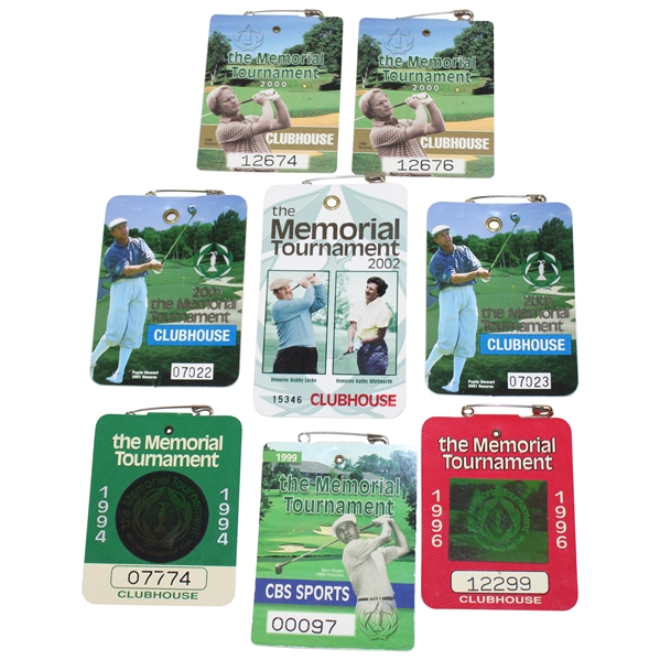 Eight (8) The Memorial Tournament Badges - 1994, 1996, 1999, 2000(x2), 2001(x2) & 2002