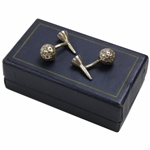 Pair of Silver Golf Ball with Tee Cuff Links in Original Navy Blue Display Box