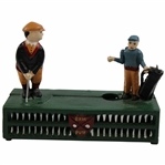 Cast Iron Birdie Putt Mechanical Golf Bank with Golfer & Caddie on Green