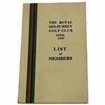 The Royal Mid-Surrey Golf Club List Of Members April, 1939 From J. H. Taylor Estate