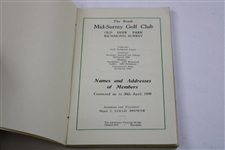 The Royal Mid-Surrey Golf Club List Of Members April, 1939 From J. H. Taylor Estate
