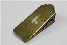 Brass Desk Letter Opener w/Dimple Golf Ball Handle & a Paperclip Holder w/Relief Period Golfer