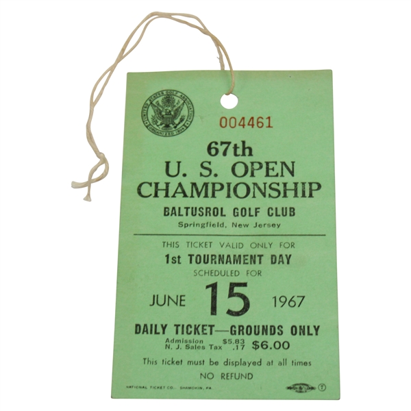1967 US Open Ticket 1st Round Thursday June 15 Balustrol GC - Jack Nicklaus