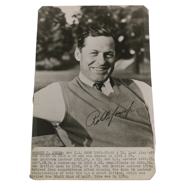 Re-print Bobby Jones Wire Photo with Printed Signature - Unknown Handwriting on Verso