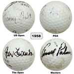 1958 Major Champs Palmer, Thomson, Bolt & Finsterwald Multi-Signed Grand Slam Ball JSA ALOA