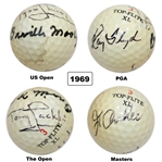 1969 Major Champs Archer, Floyd, Moody & Jacklin Multi-Signed Grand Slam Ball JSA ALOA