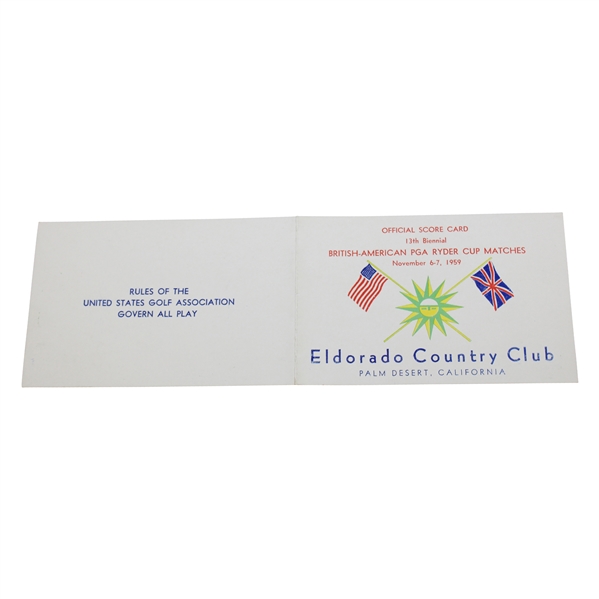1959 Ryder Cup Official Scorecard Eldorado Palm Desert