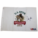 Dustin Johnson Signed 2016 US Open at Oakmont Embroidered Flag JSA ALOA