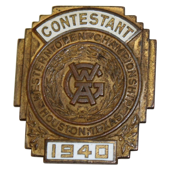 1940 Western Open WGA Contestant Badge - Jimmy Demaret Winner
