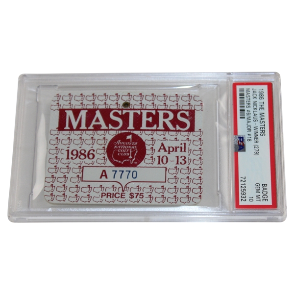 1986 Masters Tournament SERIES Badge #A7770 GEM MT 10 PSA#72125932