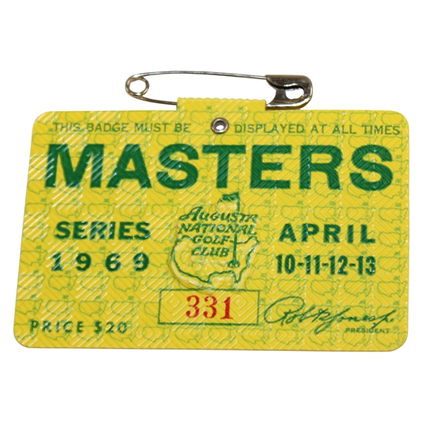1969 Masters Tournament SERIES Badge #331 - Low Number - George Archer Winner
