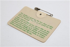 1967 Masters Tournament SERIES Badge #940 - Low Number - Gay Brewer Winner