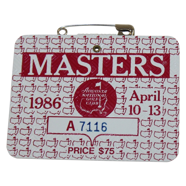 1986 Masters Tournament SERIES Badge #A7116 - Jack Nicklaus Winner