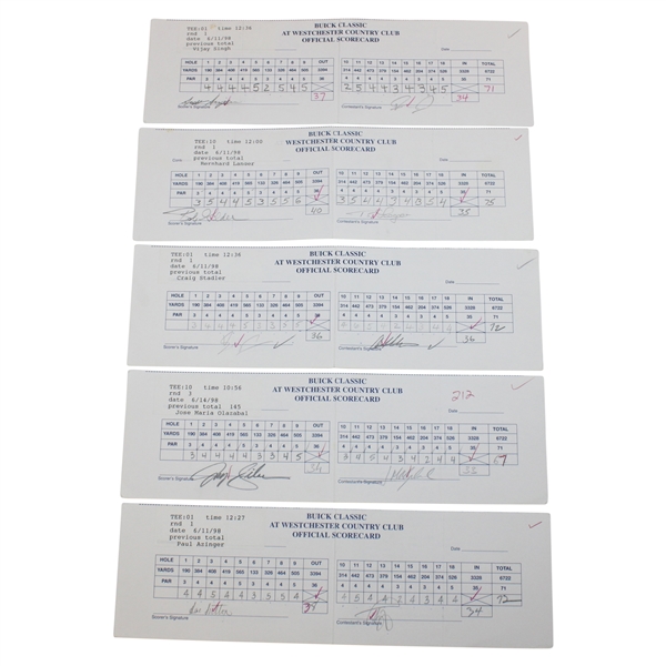 Singh, Langer, Stadler, Azinger, Olazabal & others Signed Official Used 1998 Buick Classic Scorecards